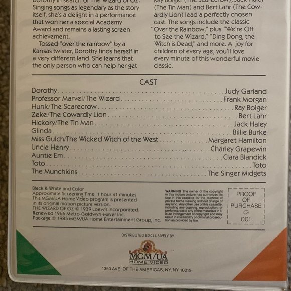 The Wizard of Oz Rare VHS (1985) MGM - Picture 5 of 9
